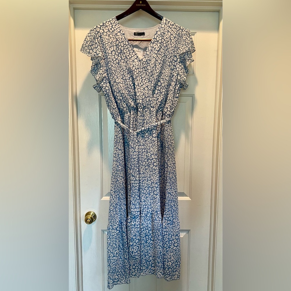 NEW w/tags Light Blue Floral-Print Maxi Dress with Ruffle Sleeves